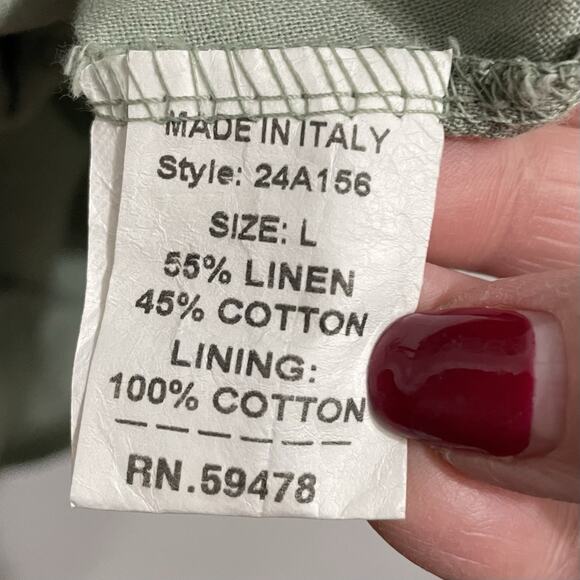 Francesca Bettini Dress Large Linen Blend Cotton Lined Green Italy Made Pockets - Picture 7 of 8